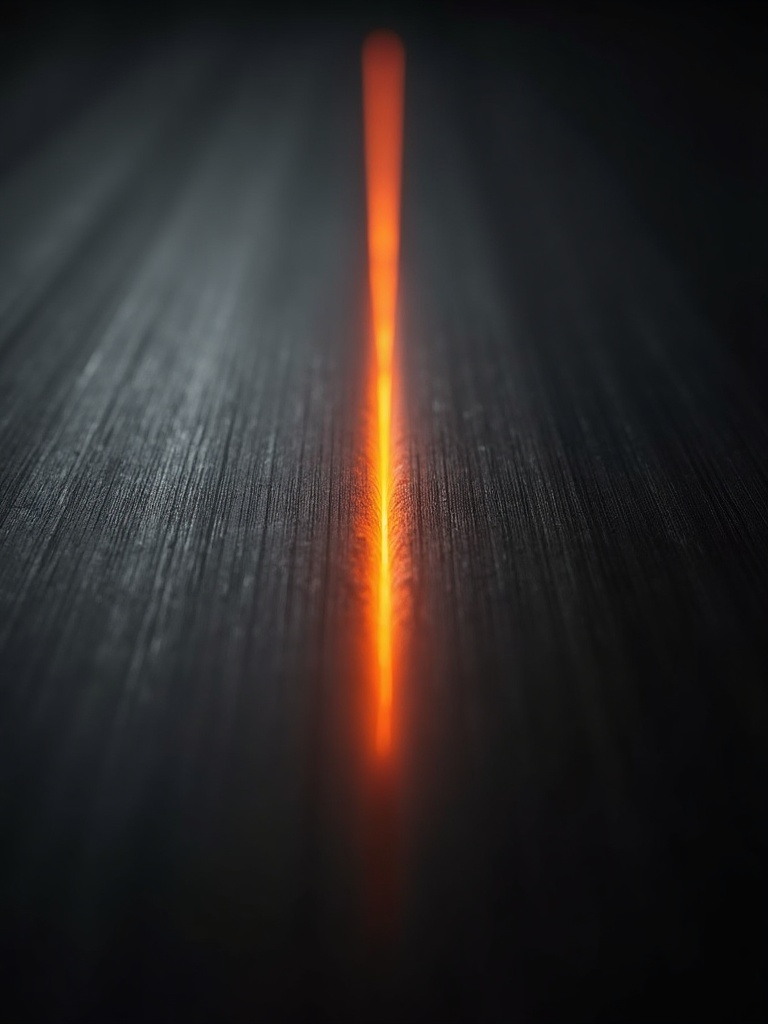 Brushed dark metal surface split by a single glowing ember orange seam of light